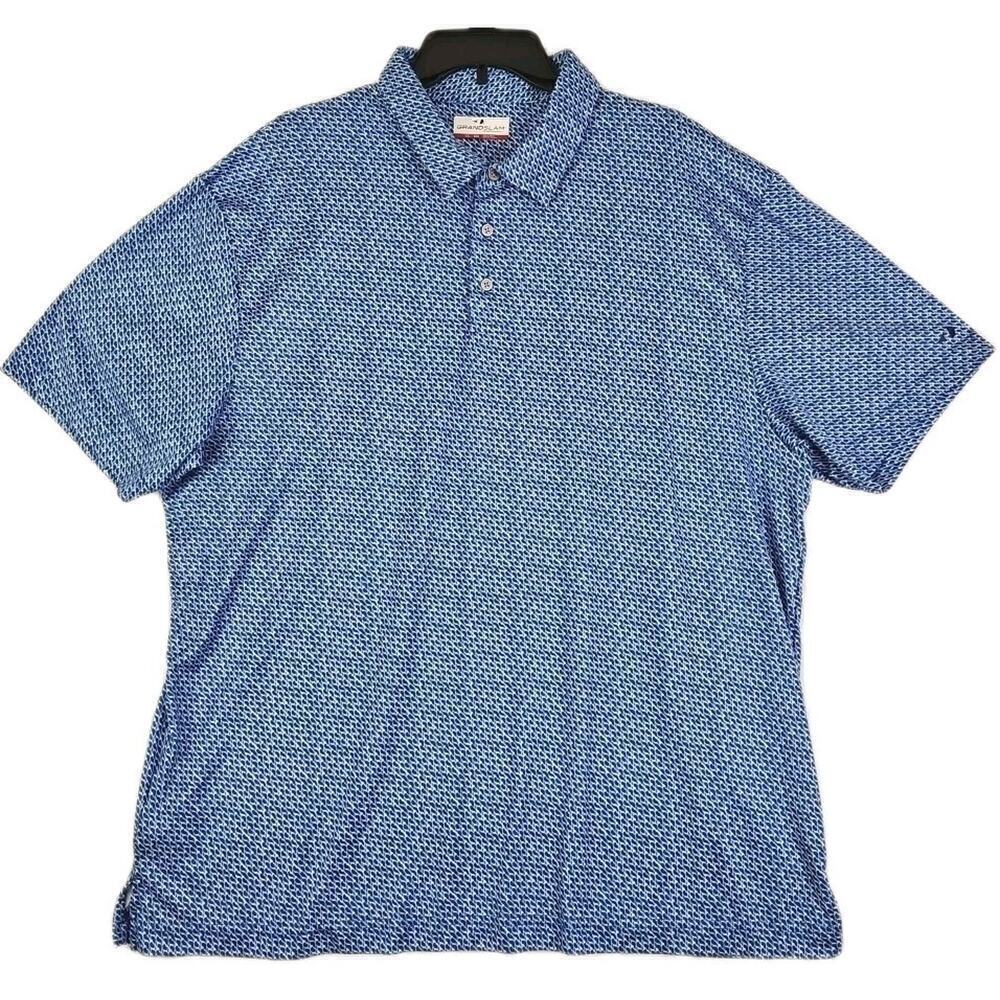 Grand Slam ~Men's Size XXL~ Blue Geometric Performance Golf Shirt Polo.